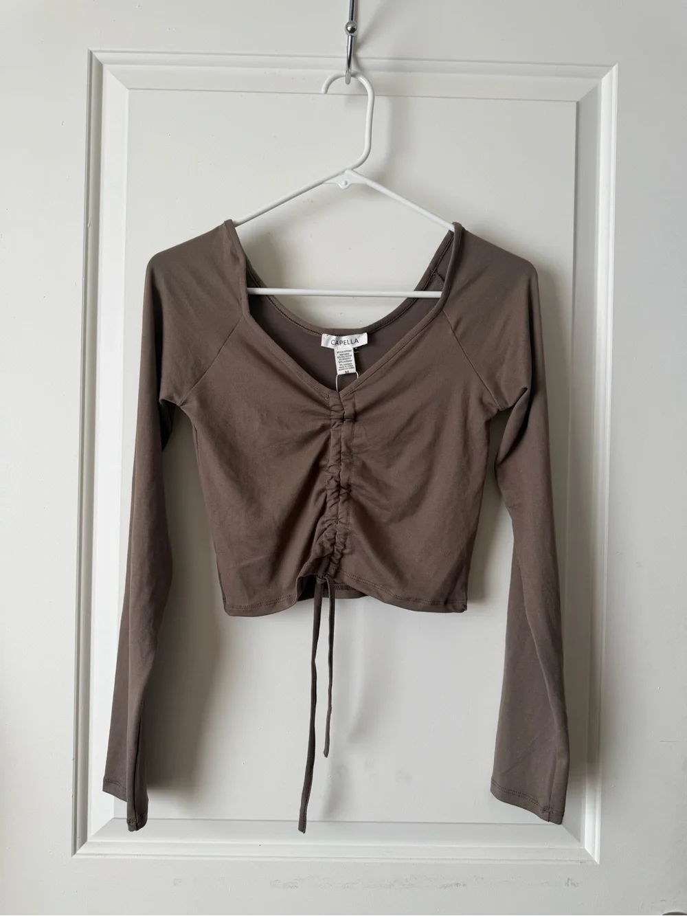 Brown Ruched Long-Sleeve Crop Top